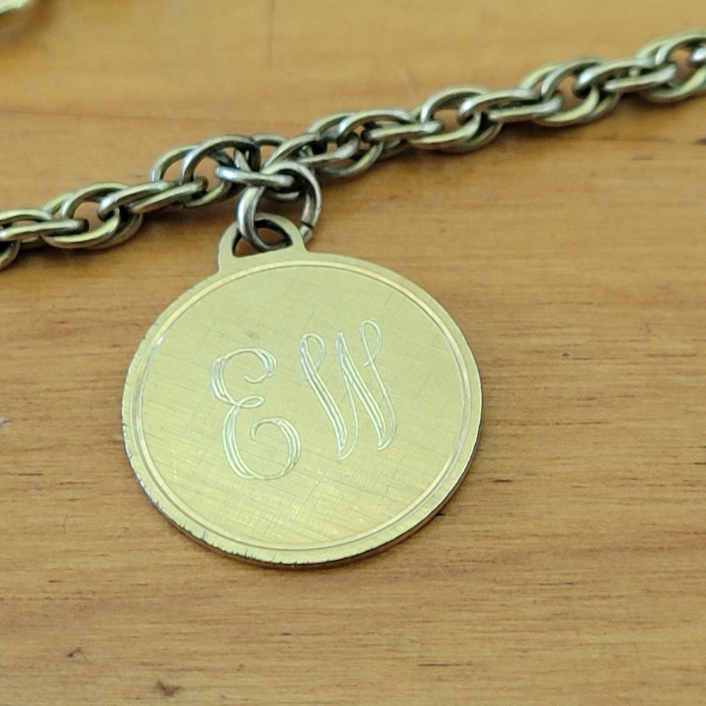 Vintage 1/20 12K Gold Filled Rope Bracelet Monogram Disc EW
